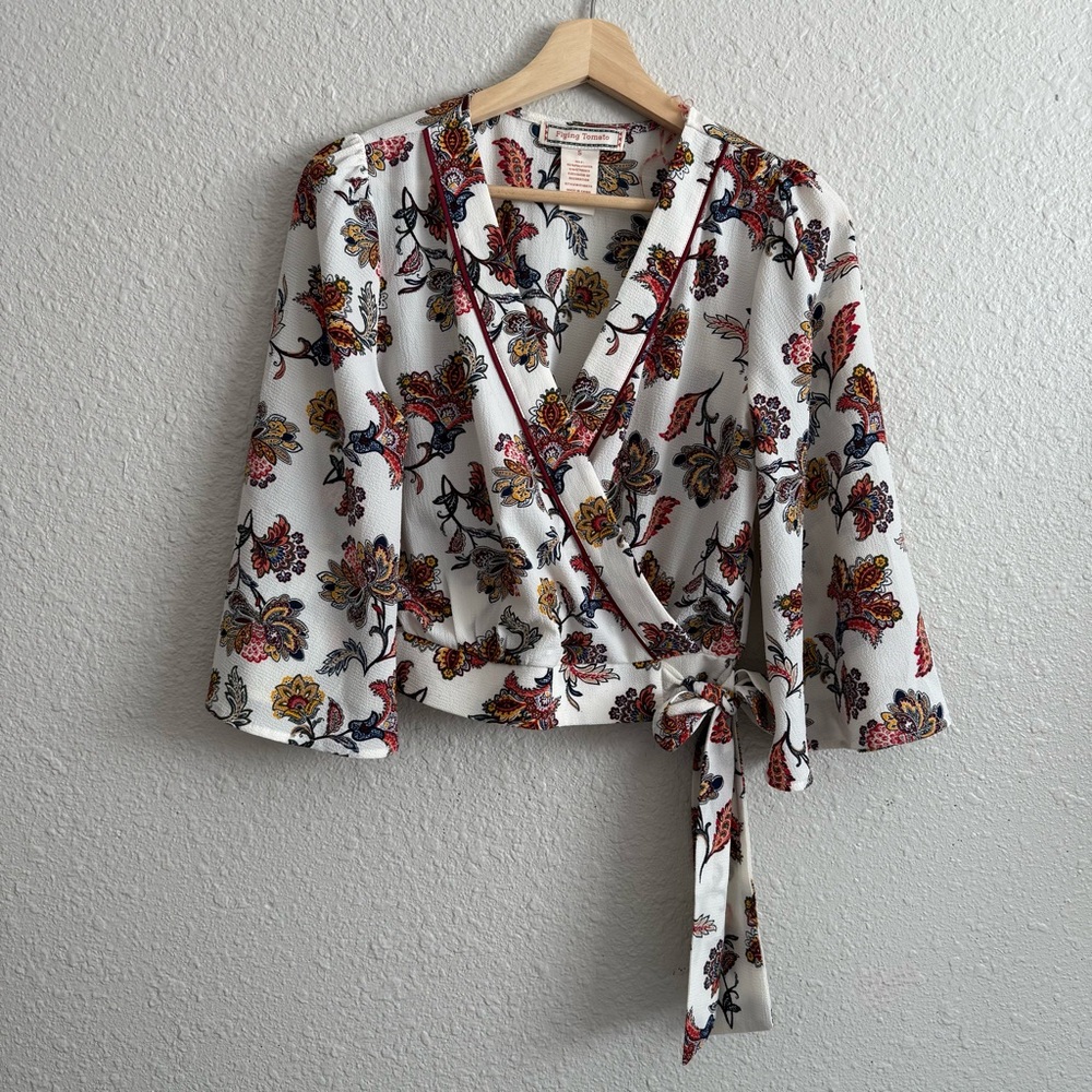 Flying Tomato paisley print faux wrap blouse size small